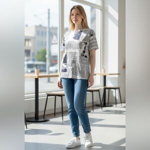 Black and White Newspaper Print T-Shirt
